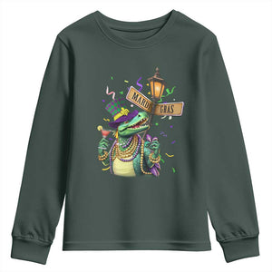 Bead Dinosaur Funny Mardi Grawr Gras Youth Sweatshirt TS09 Dark Forest Green Print Your Wear