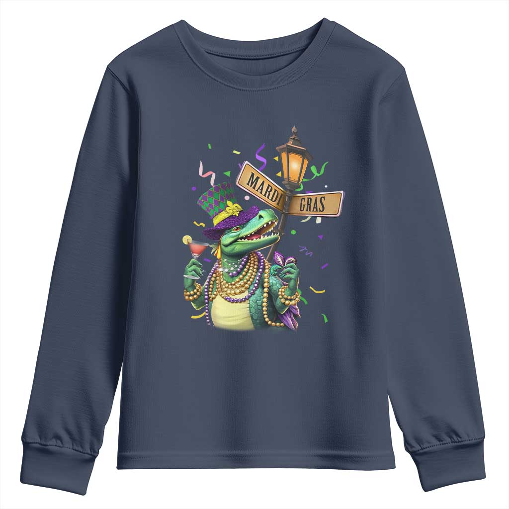 Bead Dinosaur Funny Mardi Grawr Gras Youth Sweatshirt TS09 Navy Print Your Wear