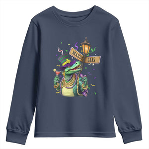 Bead Dinosaur Funny Mardi Grawr Gras Youth Sweatshirt TS09 Navy Print Your Wear