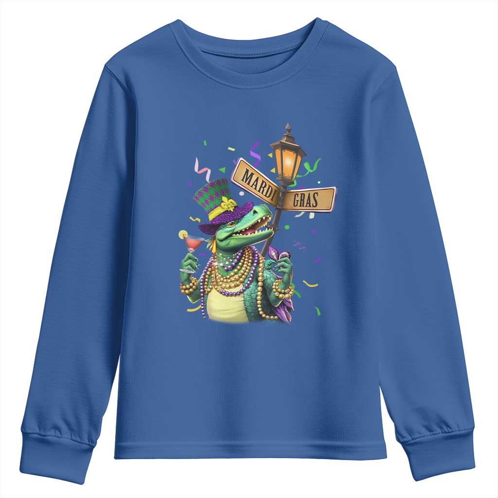 Bead Dinosaur Funny Mardi Grawr Gras Youth Sweatshirt TS09 Royal Blue Print Your Wear