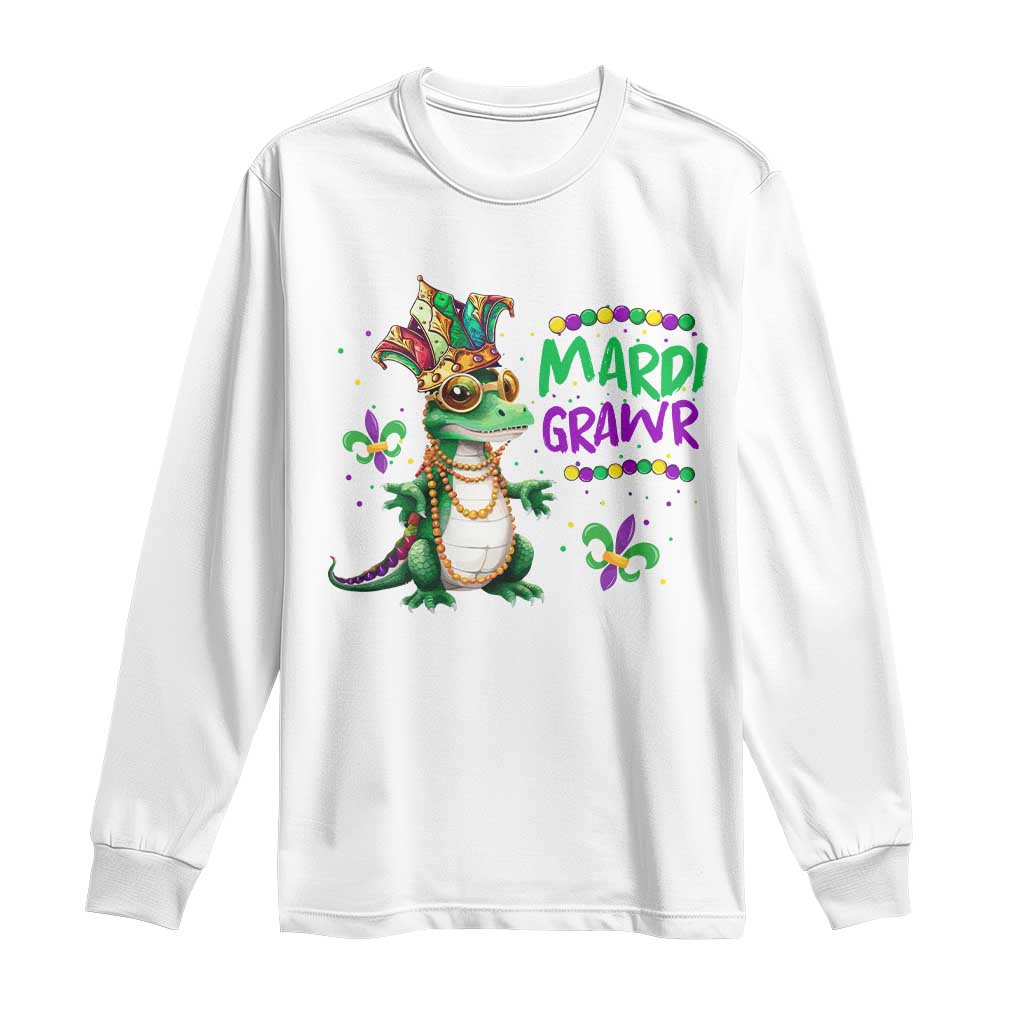 Mardi Grawr Gras Cute Bead Dinosaur Long Sleeve Shirt TS09 White Print Your Wear
