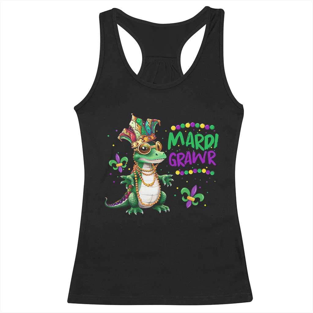 Mardi Grawr Gras Cute Bead Dinosaur Racerback Tank Top TS09 Black Print Your Wear