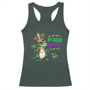 Mardi Grawr Gras Cute Bead Dinosaur Racerback Tank Top TS09 Dark Forest Green Print Your Wear