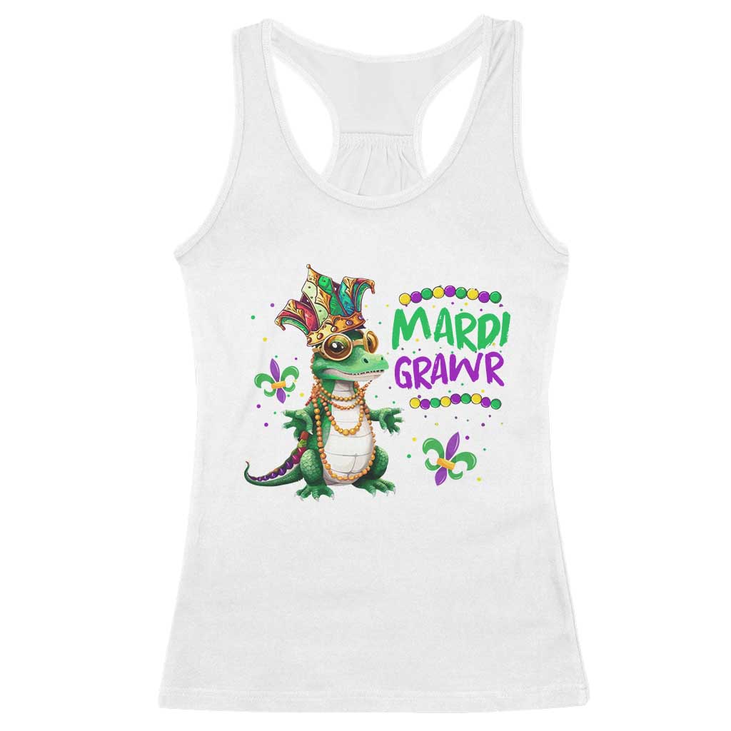 Mardi Grawr Gras Cute Bead Dinosaur Racerback Tank Top TS09 White Print Your Wear
