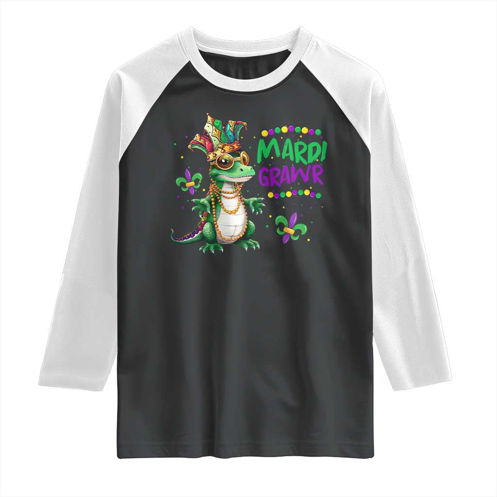 Mardi Grawr Gras Cute Bead Dinosaur Raglan Shirt TS09 Black White Print Your Wear