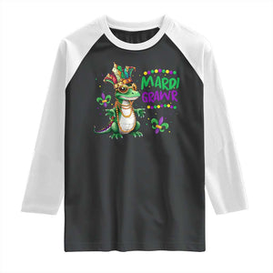 Mardi Grawr Gras Cute Bead Dinosaur Raglan Shirt TS09 Black White Print Your Wear
