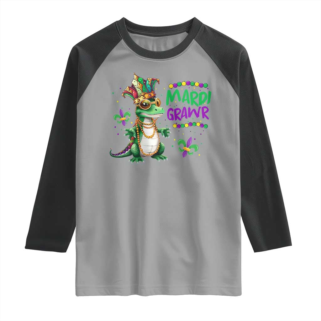 Mardi Grawr Gras Cute Bead Dinosaur Raglan Shirt TS09 Sport Gray Black Print Your Wear