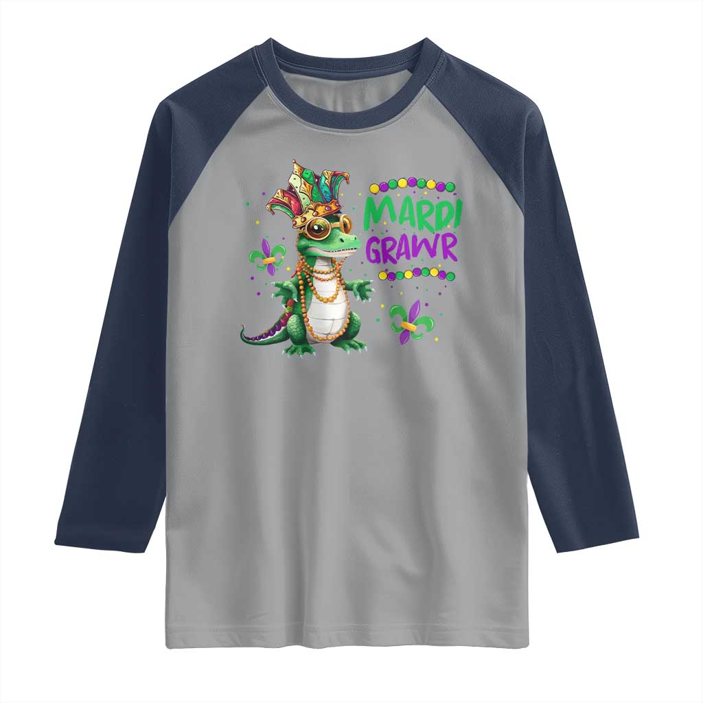 Mardi Grawr Gras Cute Bead Dinosaur Raglan Shirt TS09 Sport Gray Navy Print Your Wear