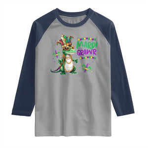 Mardi Grawr Gras Cute Bead Dinosaur Raglan Shirt TS09 Sport Gray Navy Print Your Wear