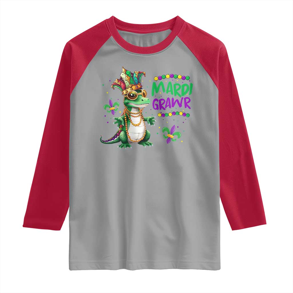 Mardi Grawr Gras Cute Bead Dinosaur Raglan Shirt TS09 Sport Gray Red Print Your Wear