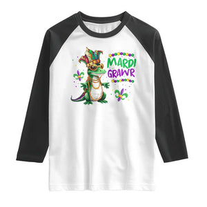 Mardi Grawr Gras Cute Bead Dinosaur Raglan Shirt TS09 White Black Print Your Wear
