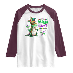 Mardi Grawr Gras Cute Bead Dinosaur Raglan Shirt TS09 White Maroon Print Your Wear