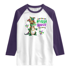 Mardi Grawr Gras Cute Bead Dinosaur Raglan Shirt TS09 White Purple Print Your Wear