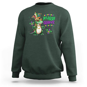 Mardi Grawr Gras Cute Bead Dinosaur Sweatshirt TS09 Dark Forest Green Printyourwear
