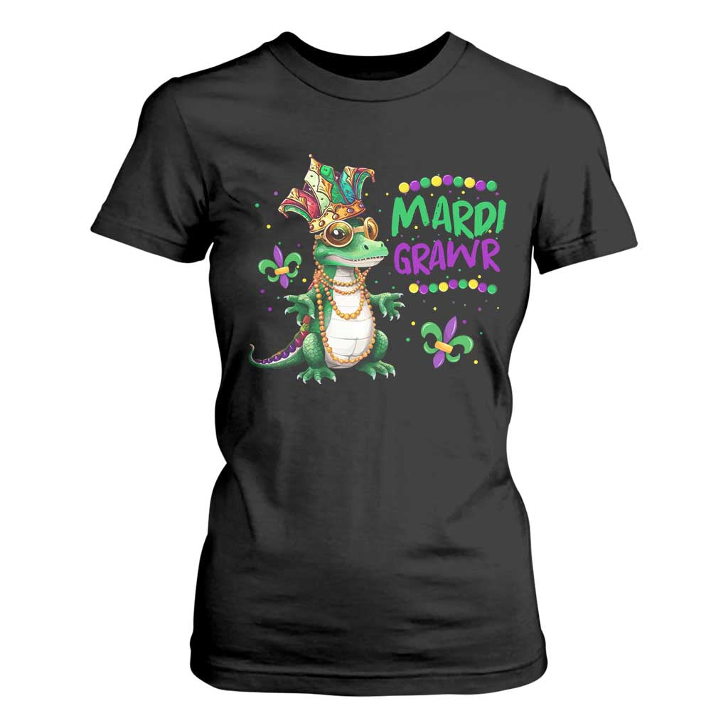 Mardi Grawr Gras Cute Bead Dinosaur T Shirt For Women TS09 Black Print Your Wear