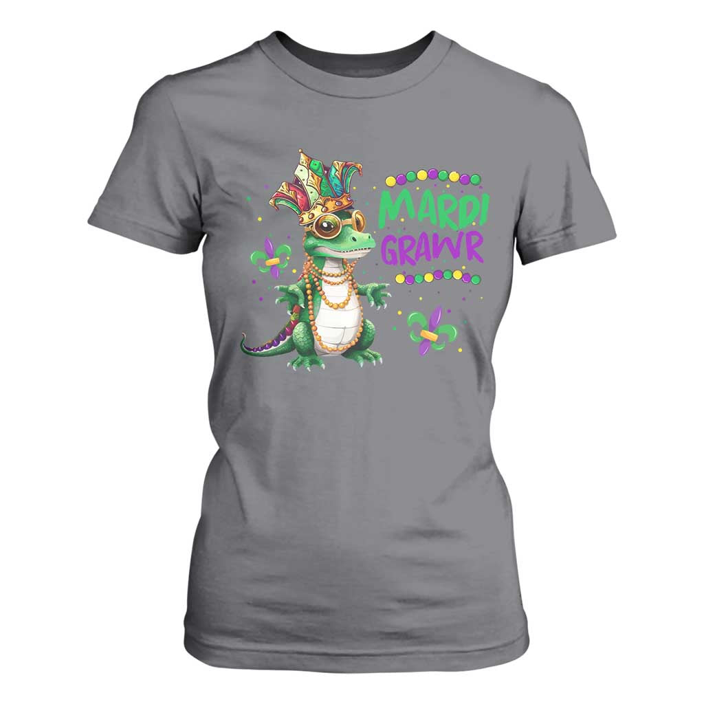 Mardi Grawr Gras Cute Bead Dinosaur T Shirt For Women TS09 Charcoal Print Your Wear