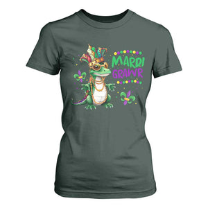 Mardi Grawr Gras Cute Bead Dinosaur T Shirt For Women TS09 Dark Forest Green Print Your Wear