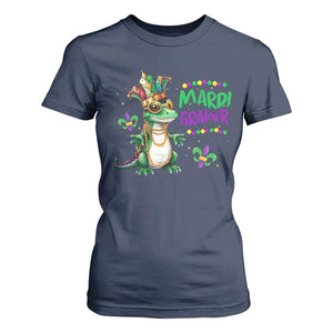 Mardi Grawr Gras Cute Bead Dinosaur T Shirt For Women TS09 Navy Print Your Wear