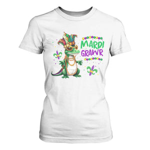 Mardi Grawr Gras Cute Bead Dinosaur T Shirt For Women TS09 White Print Your Wear