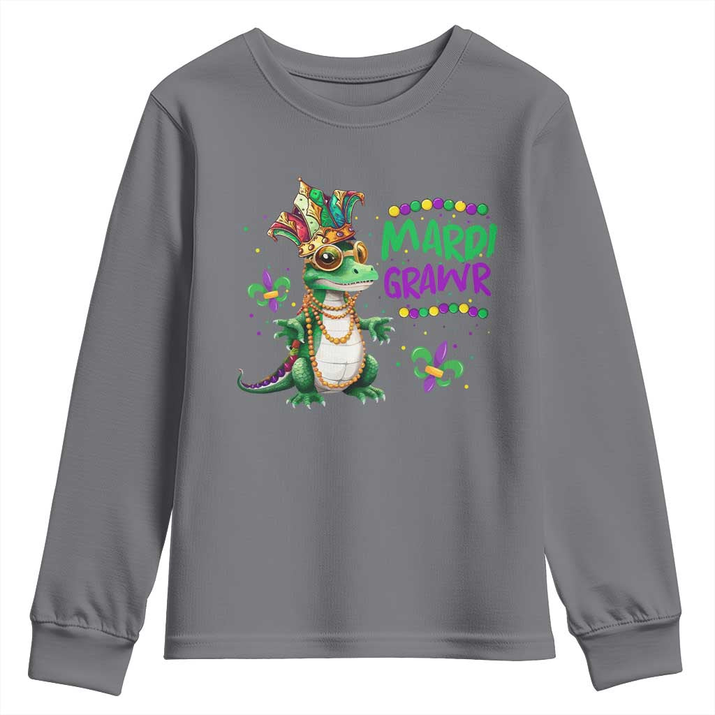 Mardi Grawr Gras Cute Bead Dinosaur Youth Sweatshirt TS09 Charcoal Print Your Wear