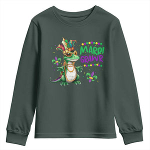 Mardi Grawr Gras Cute Bead Dinosaur Youth Sweatshirt TS09 Dark Forest Green Print Your Wear