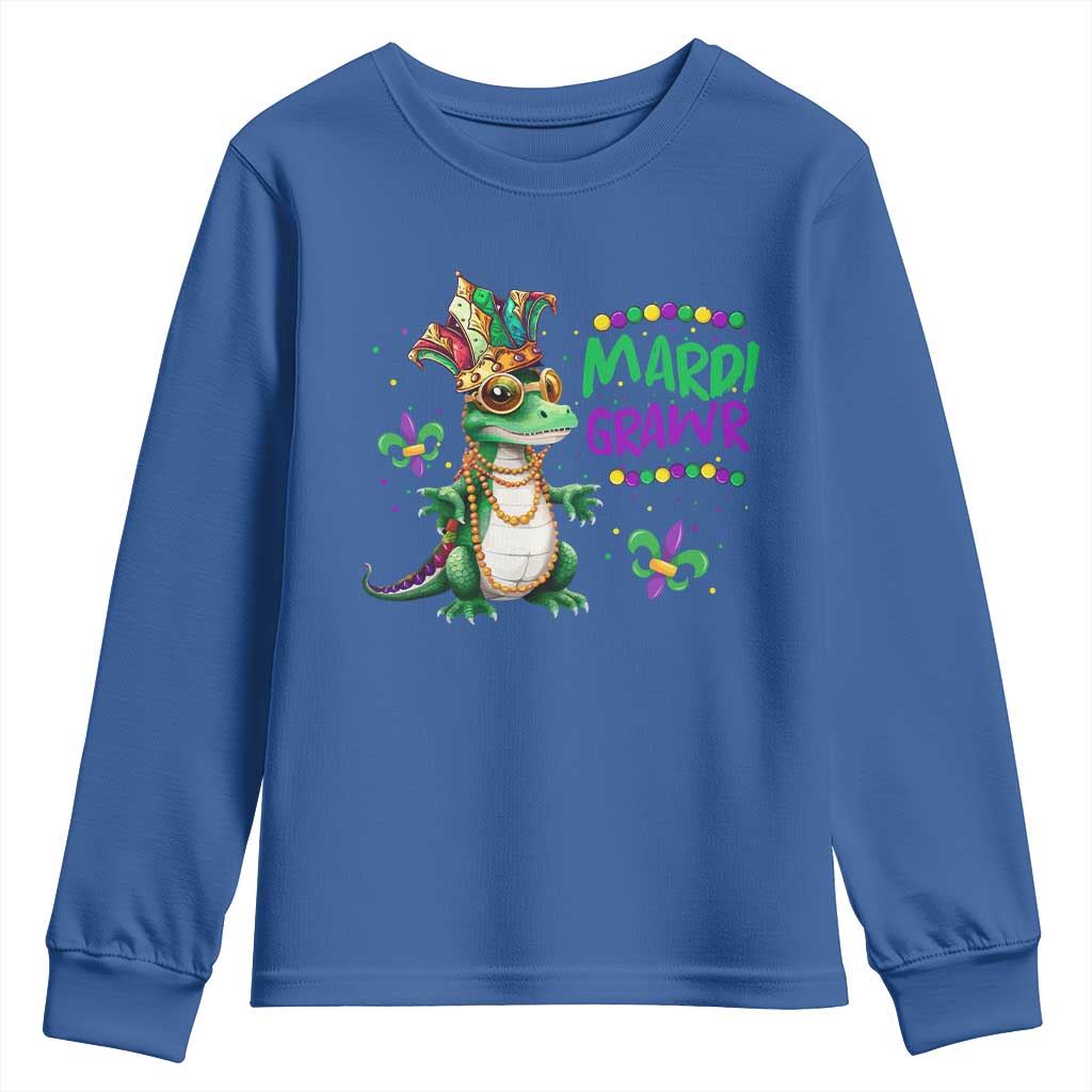 Mardi Grawr Gras Cute Bead Dinosaur Youth Sweatshirt TS09 Royal Blue Print Your Wear