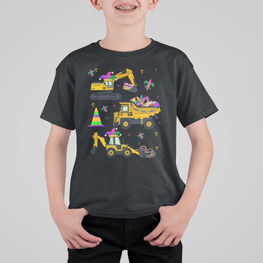 Mardi Gras T Shirt For Kid Jester Construction Vehicle Truck Fat Tuesday New Orleans TS09 Black Printyourwear