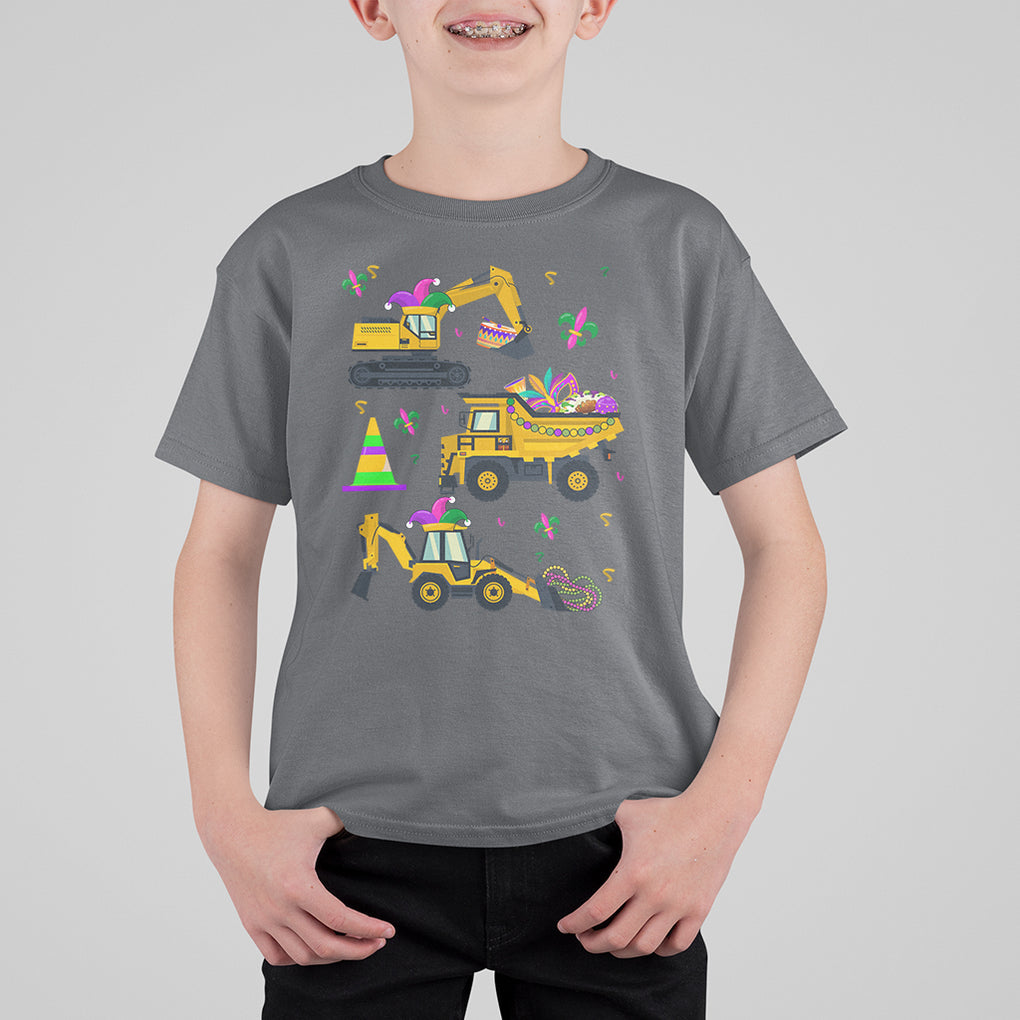 Mardi Gras T Shirt For Kid Jester Construction Vehicle Truck Fat Tuesday New Orleans TS09 Charcoal Printyourwear