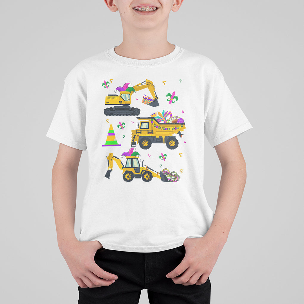 Mardi Gras T Shirt For Kid Jester Construction Vehicle Truck Fat Tuesday New Orleans TS09 White Printyourwear