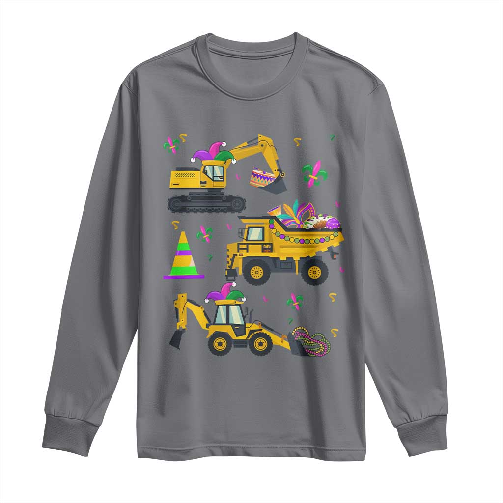 Mardi Gras Long Sleeve Shirt Jester Construction Vehicle Truck Fat Tuesday New Orleans TS09 Charcoal Print Your Wear