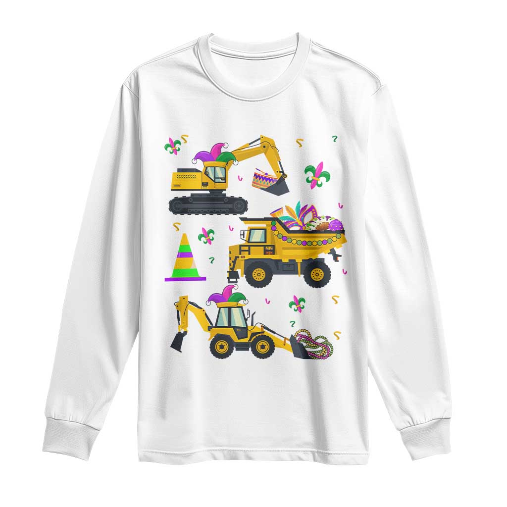 Mardi Gras Long Sleeve Shirt Jester Construction Vehicle Truck Fat Tuesday New Orleans TS09 White Print Your Wear