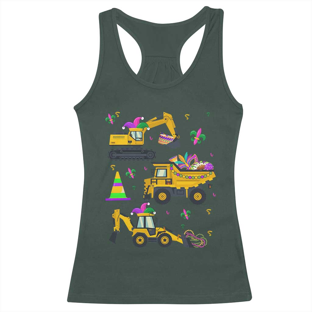 Mardi Gras Racerback Tank Top Jester Construction Vehicle Truck Fat Tuesday New Orleans TS09 Dark Forest Green Print Your Wear