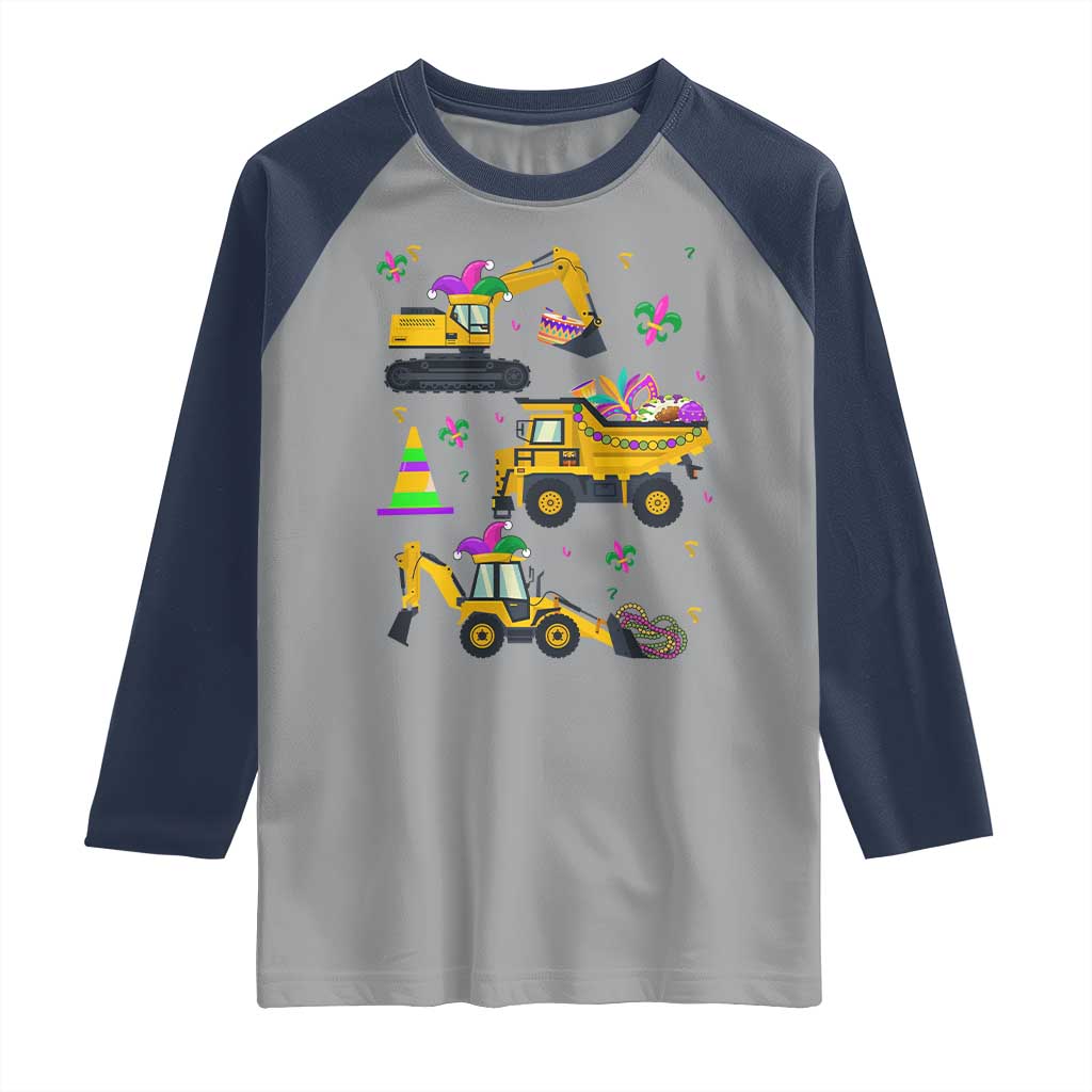 Mardi Gras Raglan Shirt Jester Construction Vehicle Truck Fat Tuesday New Orleans TS09 Sport Gray Navy Print Your Wear