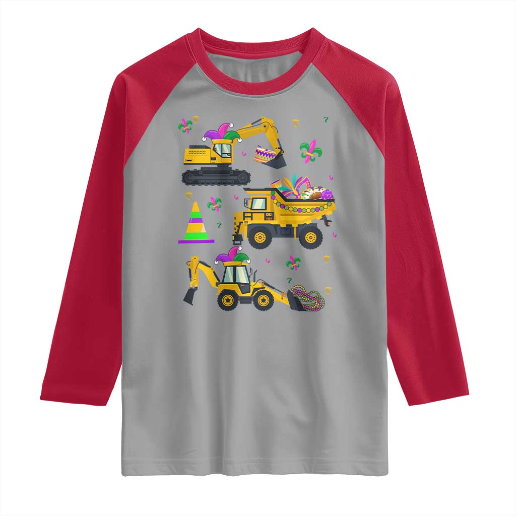 Mardi Gras Raglan Shirt Jester Construction Vehicle Truck Fat Tuesday New Orleans TS09 Sport Gray Red Print Your Wear