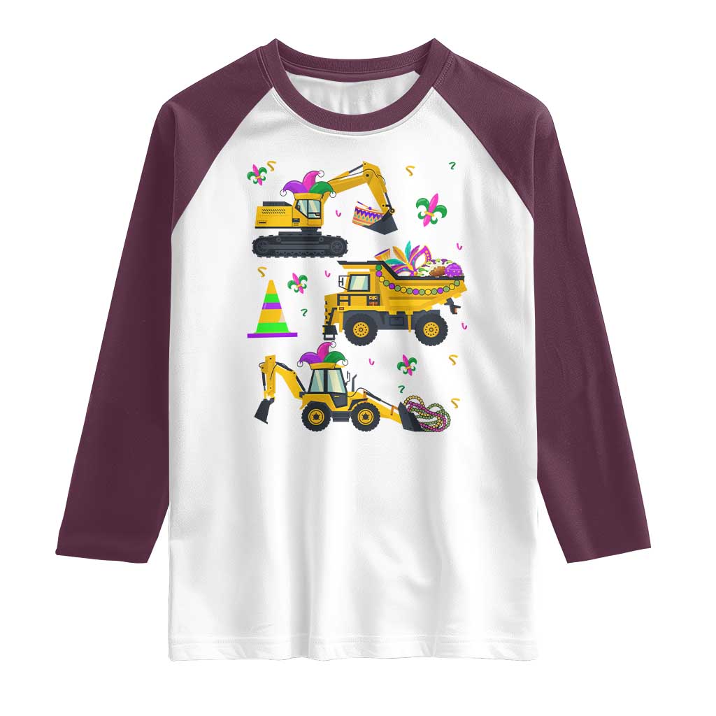 Mardi Gras Raglan Shirt Jester Construction Vehicle Truck Fat Tuesday New Orleans TS09 White Maroon Print Your Wear