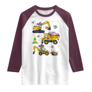 Mardi Gras Raglan Shirt Jester Construction Vehicle Truck Fat Tuesday New Orleans TS09 White Maroon Print Your Wear