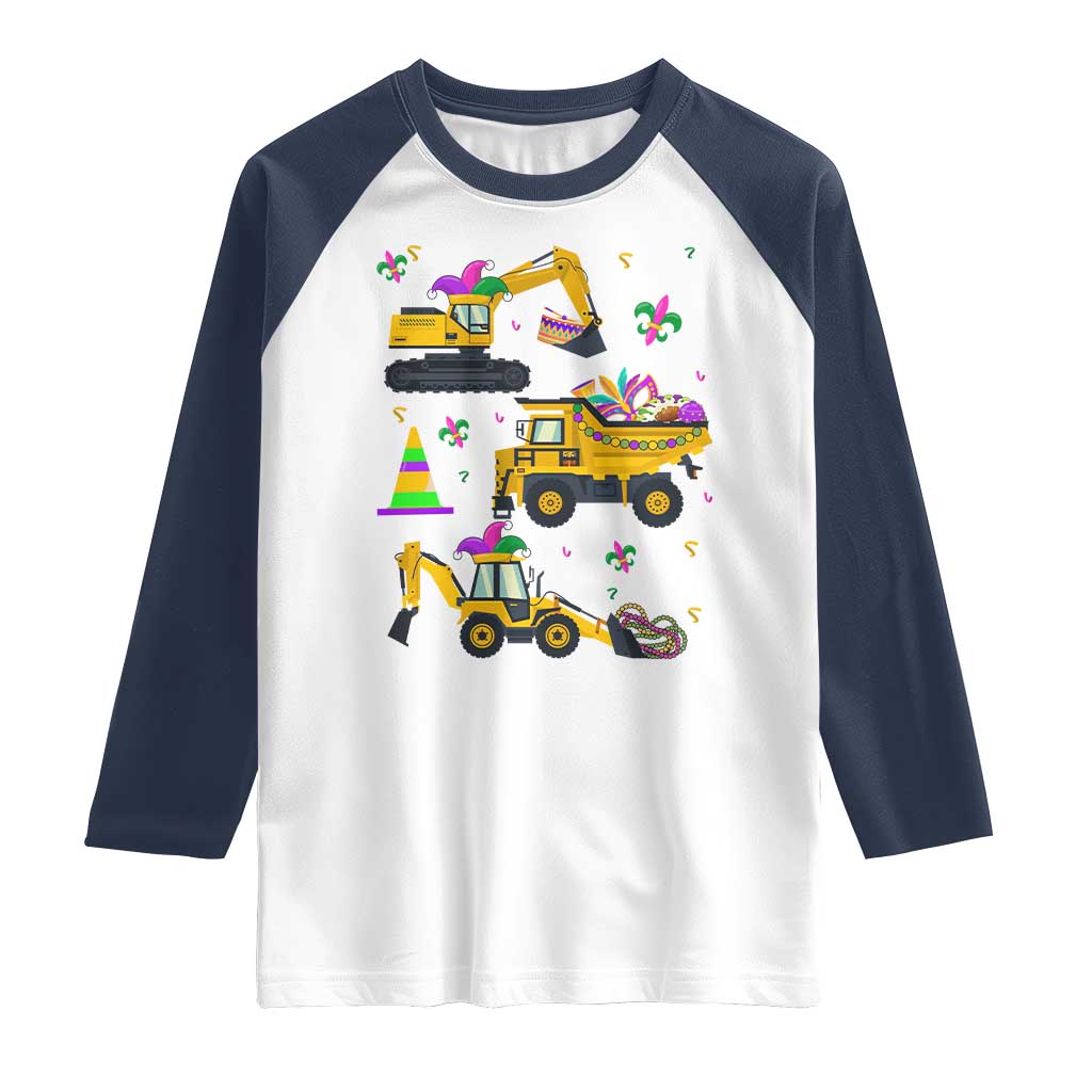 Mardi Gras Raglan Shirt Jester Construction Vehicle Truck Fat Tuesday New Orleans TS09 White Navy Print Your Wear