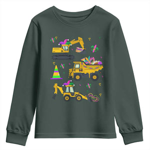 Mardi Gras Youth Sweatshirt Jester Construction Vehicle Truck Fat Tuesday New Orleans TS09 Dark Forest Green Print Your Wear