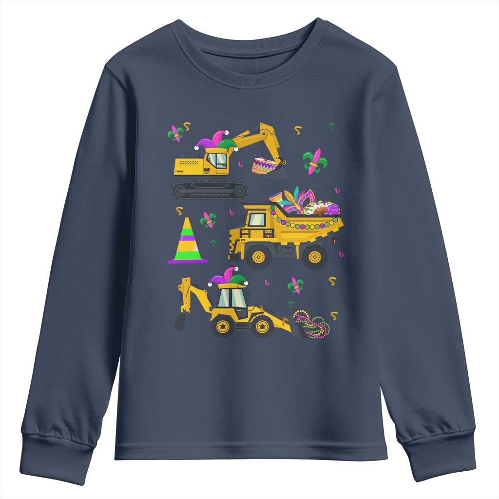 Mardi Gras Youth Sweatshirt Jester Construction Vehicle Truck Fat Tuesday New Orleans TS09 Navy Print Your Wear