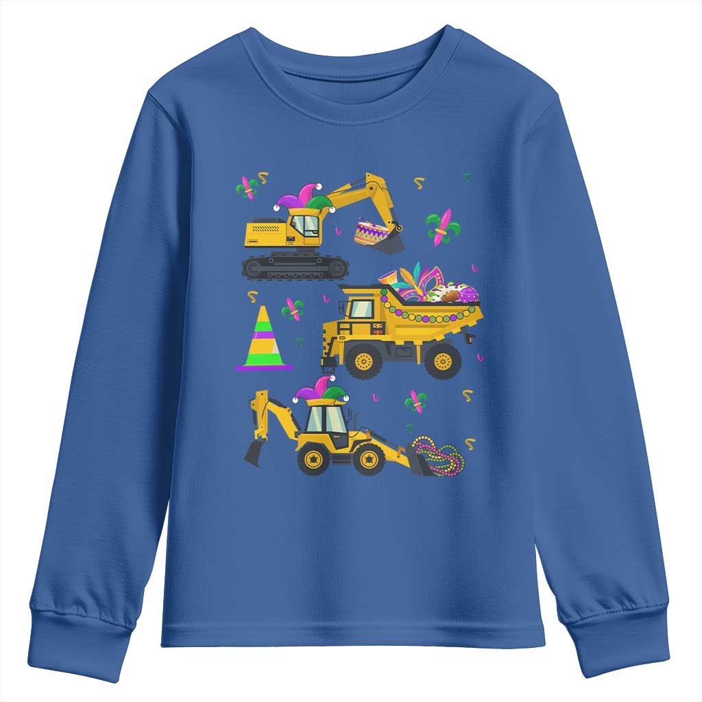 Mardi Gras Youth Sweatshirt Jester Construction Vehicle Truck Fat Tuesday New Orleans TS09 Royal Blue Print Your Wear