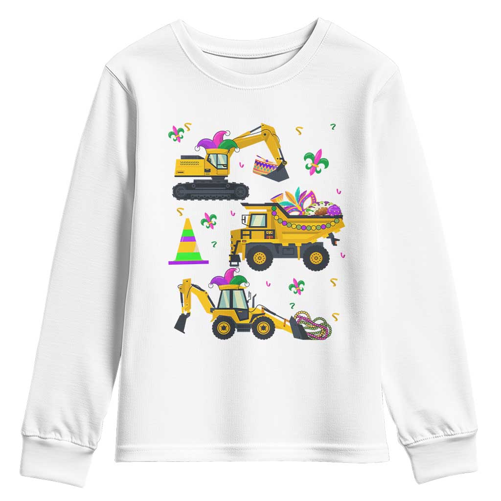 Mardi Gras Youth Sweatshirt Jester Construction Vehicle Truck Fat Tuesday New Orleans TS09 White Print Your Wear