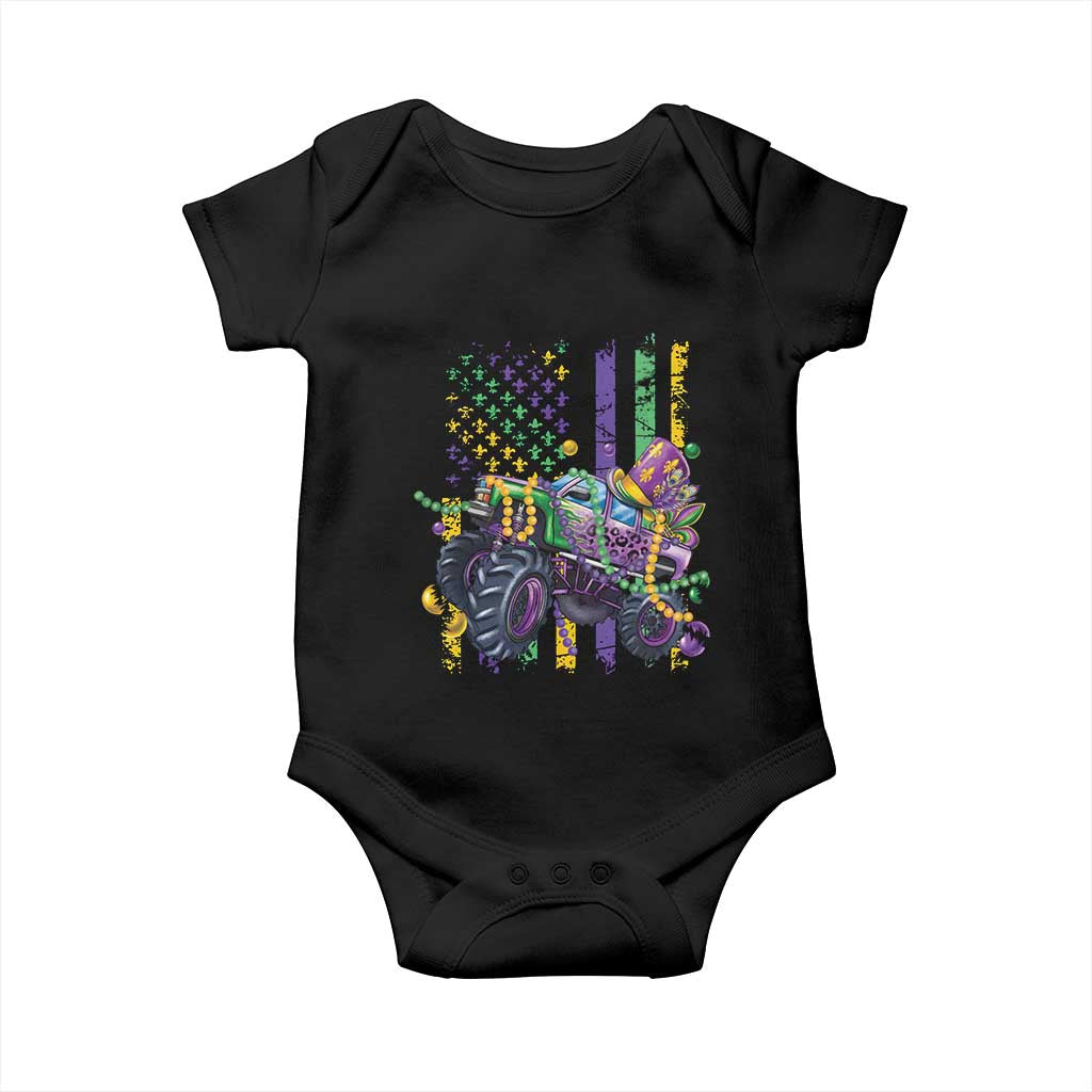 Mardi Gras Monster Truck Beads Flag Baby Onesie TS09 Black Print Your Wear