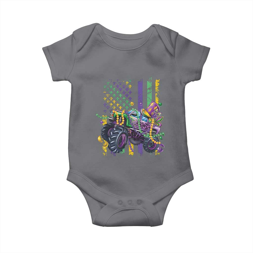 Mardi Gras Monster Truck Beads Flag Baby Onesie TS09 Charcoal Print Your Wear