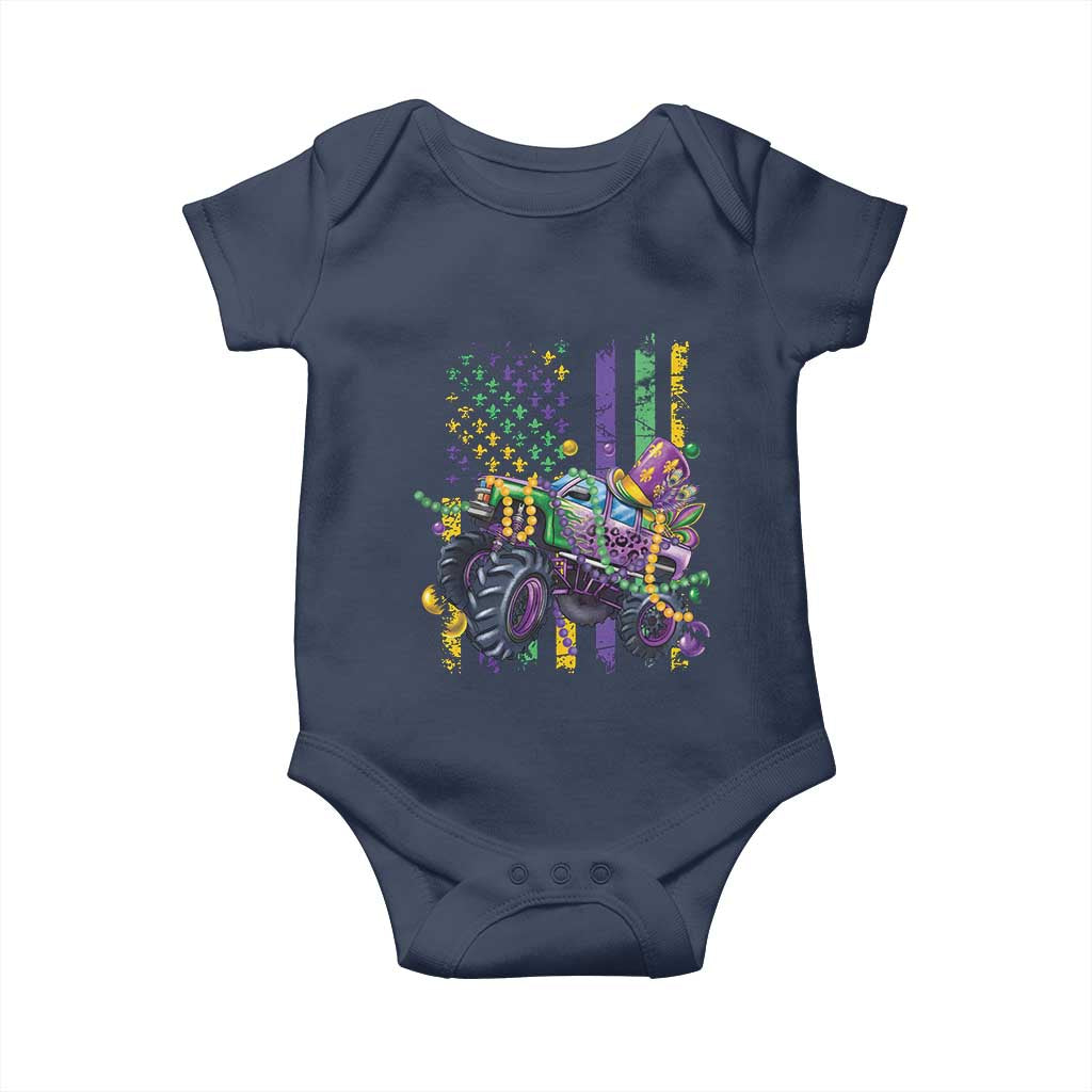 Mardi Gras Monster Truck Beads Flag Baby Onesie TS09 Navy Print Your Wear