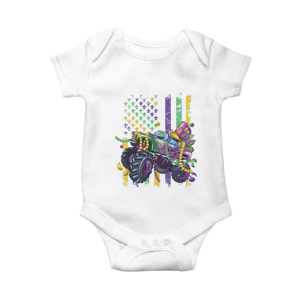 Mardi Gras Monster Truck Beads Flag Baby Onesie TS09 White Print Your Wear