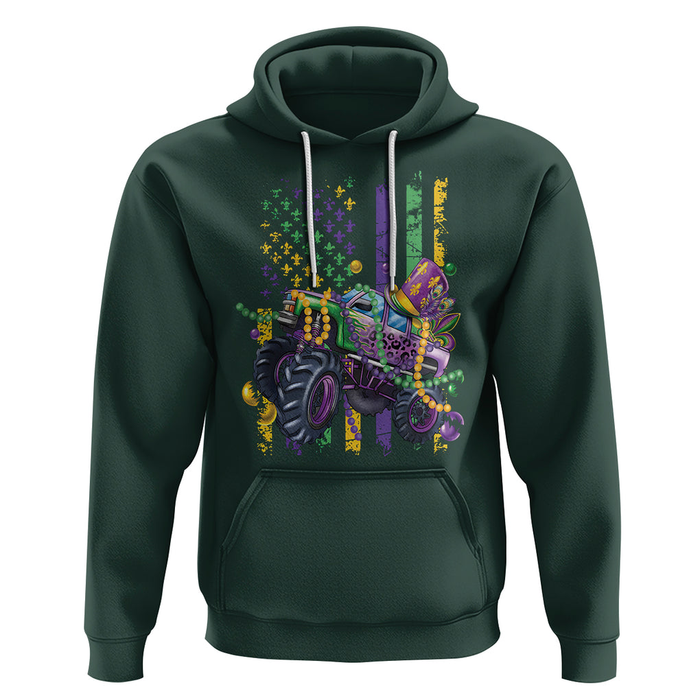 Mardi Gras Monster Truck Beads Flag Hoodie TS09 Dark Forest Green Printyourwear