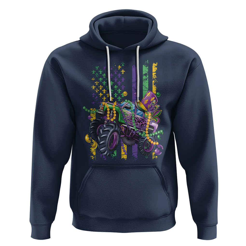 Mardi Gras Monster Truck Beads Flag Hoodie TS09 Navy Printyourwear