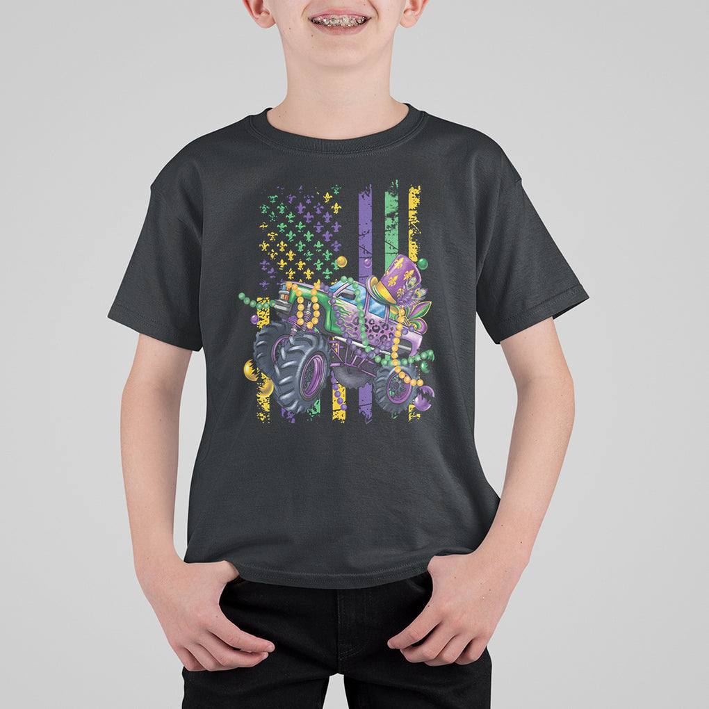 Mardi Gras Monster Truck Beads Flag T Shirt For Kid TS09 Black Printyourwear