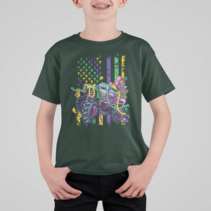 Mardi Gras Monster Truck Beads Flag T Shirt For Kid TS09 Dark Forest Green Printyourwear