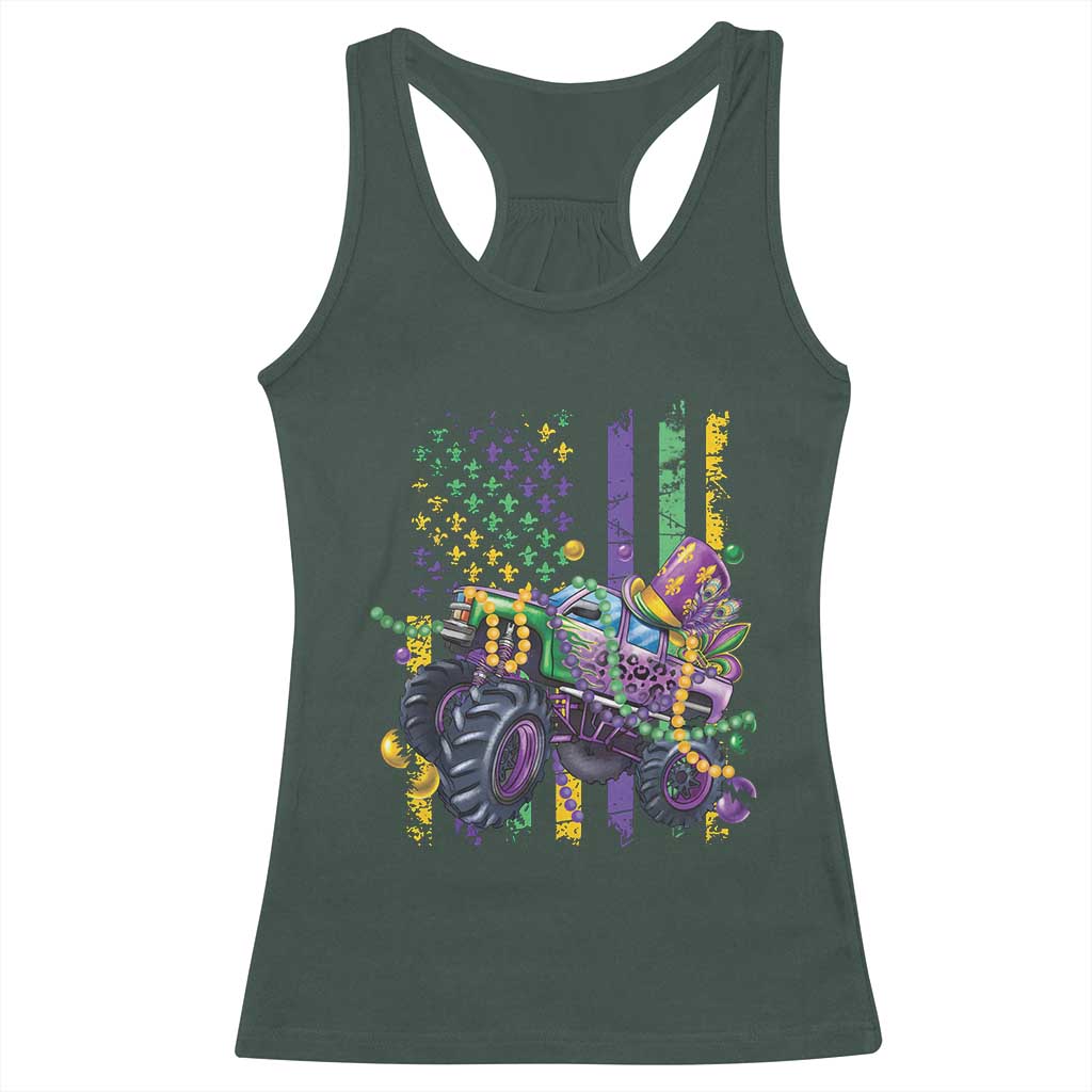 Mardi Gras Monster Truck Beads Flag Racerback Tank Top TS09 Dark Forest Green Print Your Wear